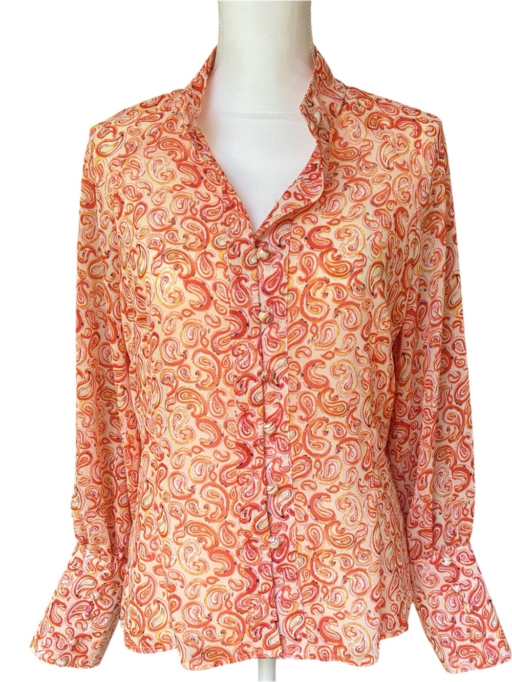 NWOT Like The Moon Orange Paisley‎ Print Button Down Women's Collared Top Medium